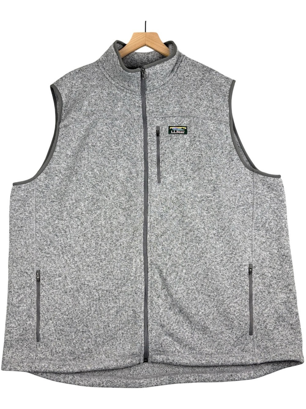 LL Bean Sweater Fleece Vest Men XXXL Tall Heather Gray Full Zip Slightly Fitted